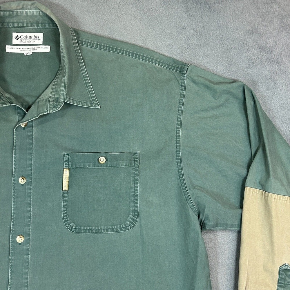 Columbia Men's Green and Tan Casual Button Down Shirt - Picture 4 of 14